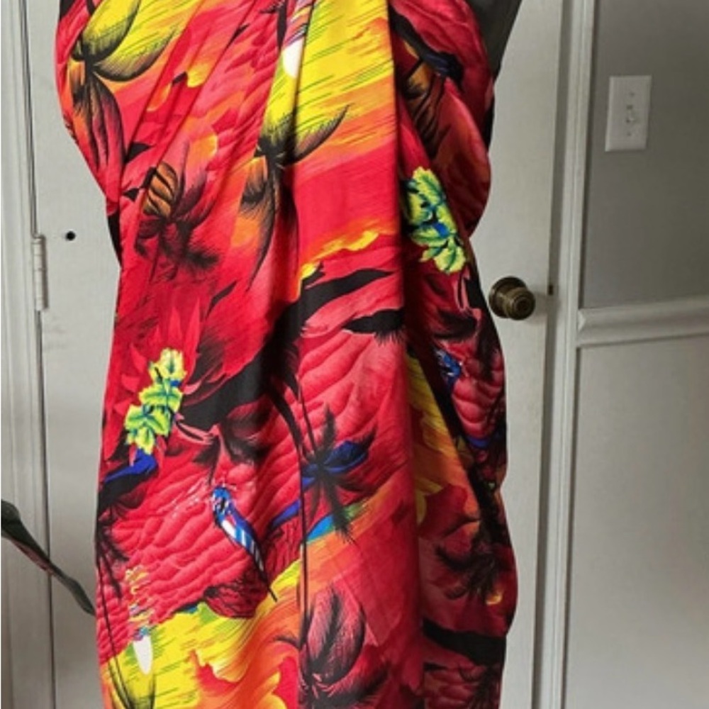 Bright Red Tropical Print Women's cover-up Wrap Scarf